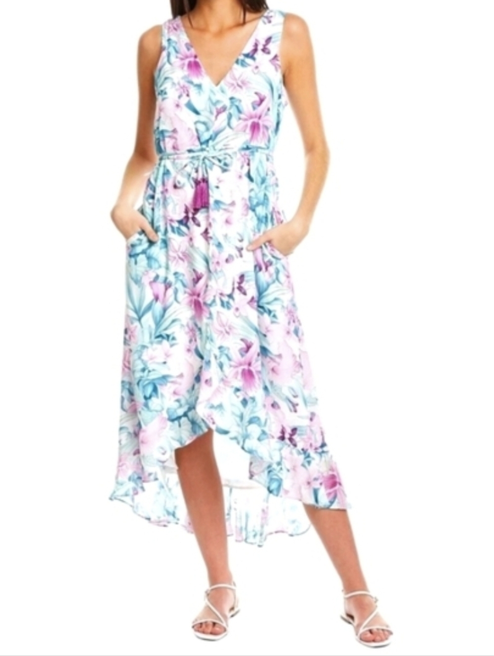 TOMMY BAHAMA..PURPLE and GREEN V-Neck High Low Sundress..SIZE:M